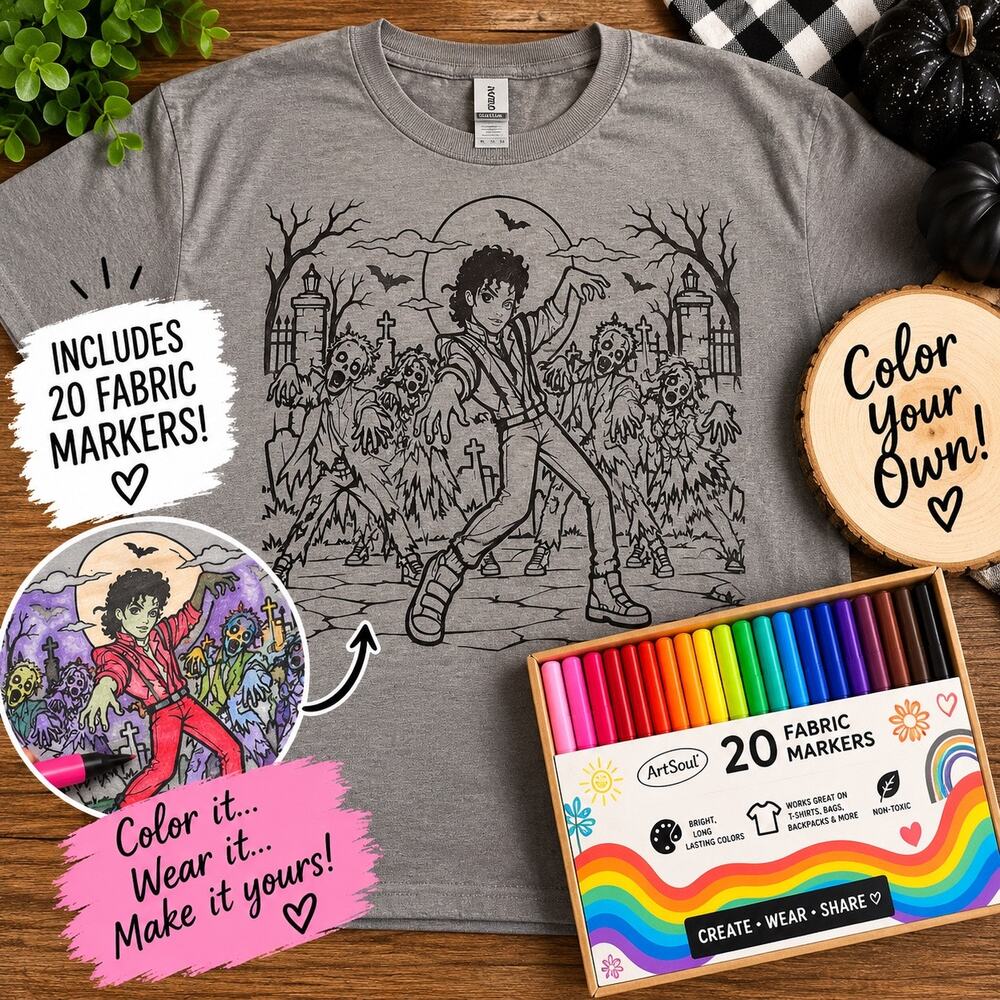 Color Your Own Zombie Dance T-Shirt Youth XL Gray DIY Activity Tee